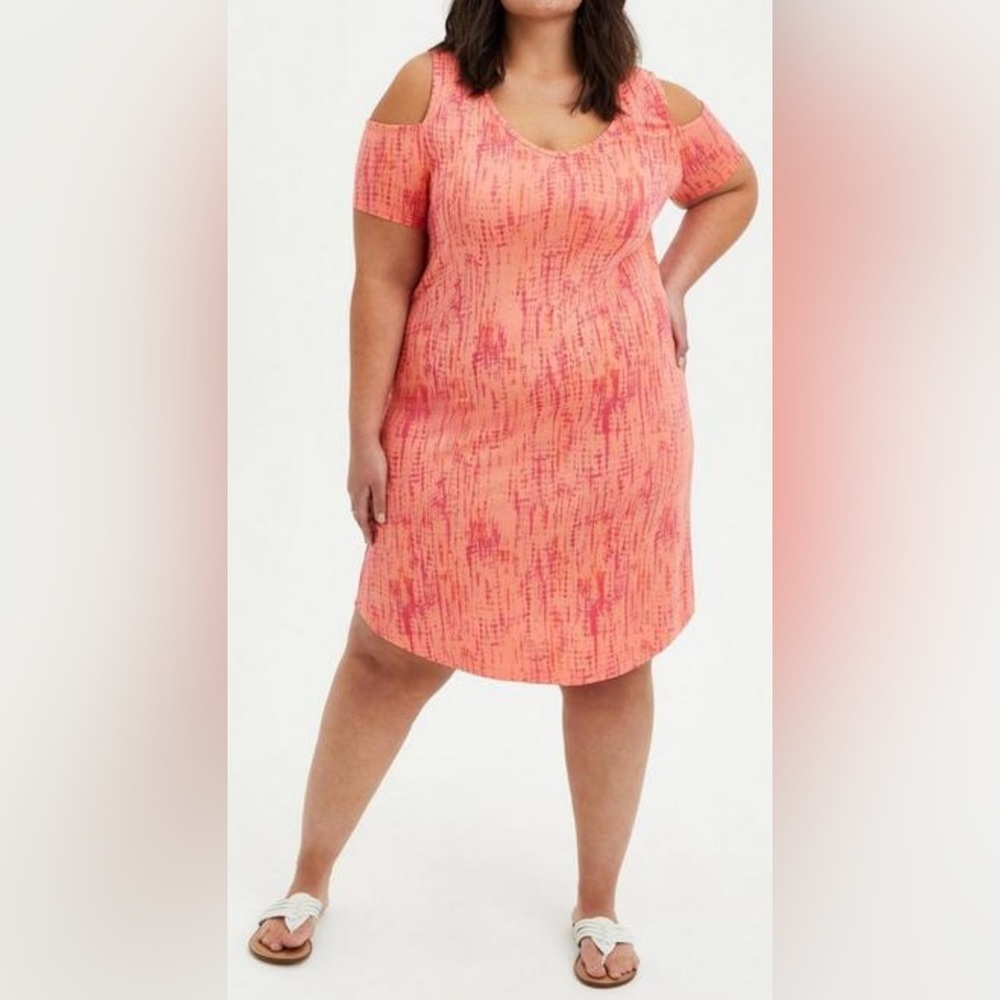 Torrid Dress‎ Womens 2X Super Soft Knits Cold Shoulder Orange Gold NWT